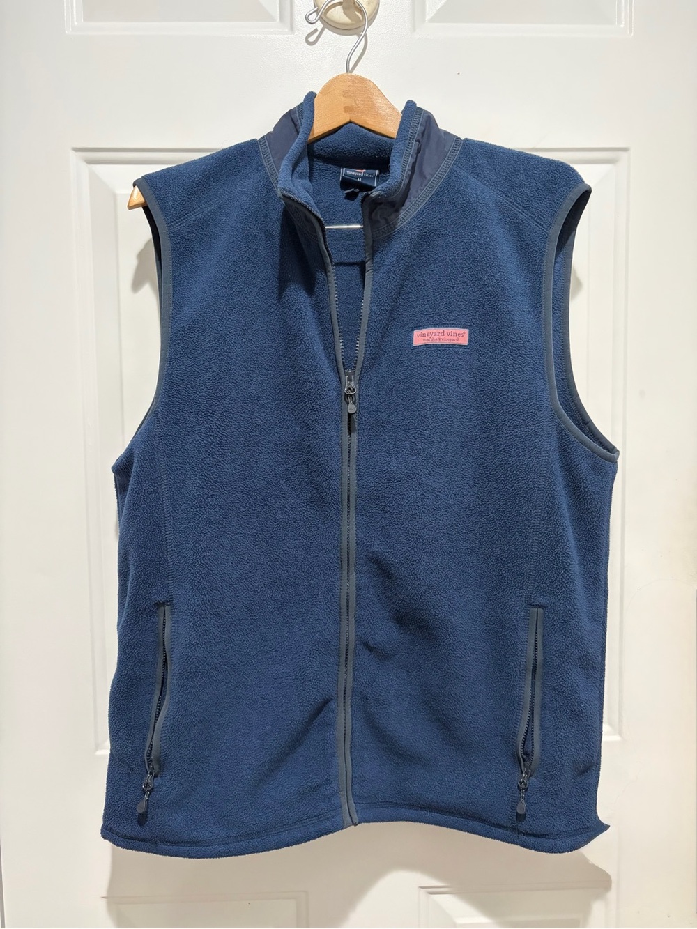 Vineyard Vines Navy Fleece Jacket with Pink Whale Logo, Medium